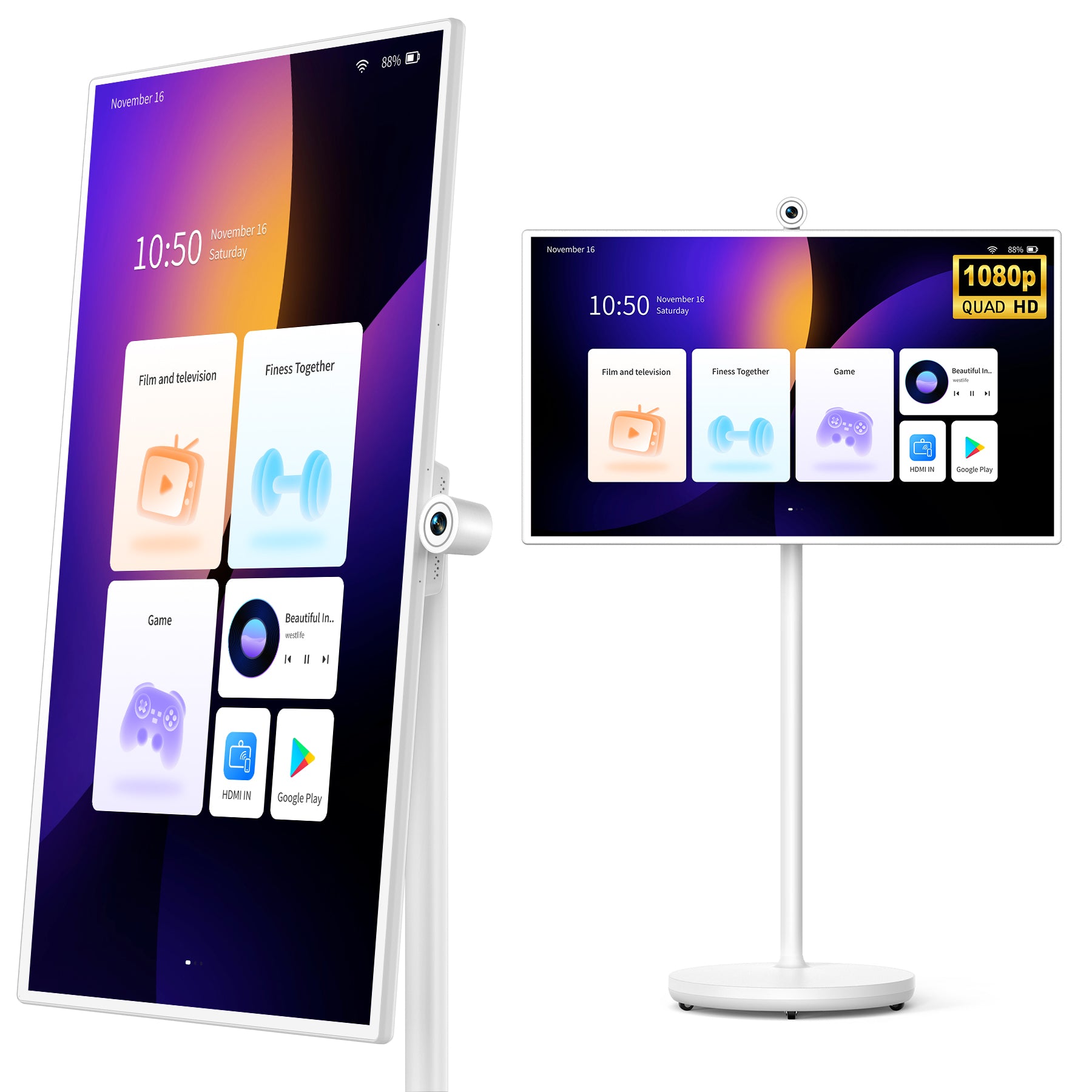 GFF AI-S1 smart screen portable tv on wheels with Full HD(1920 x 1080) resolution and 2K HD camera