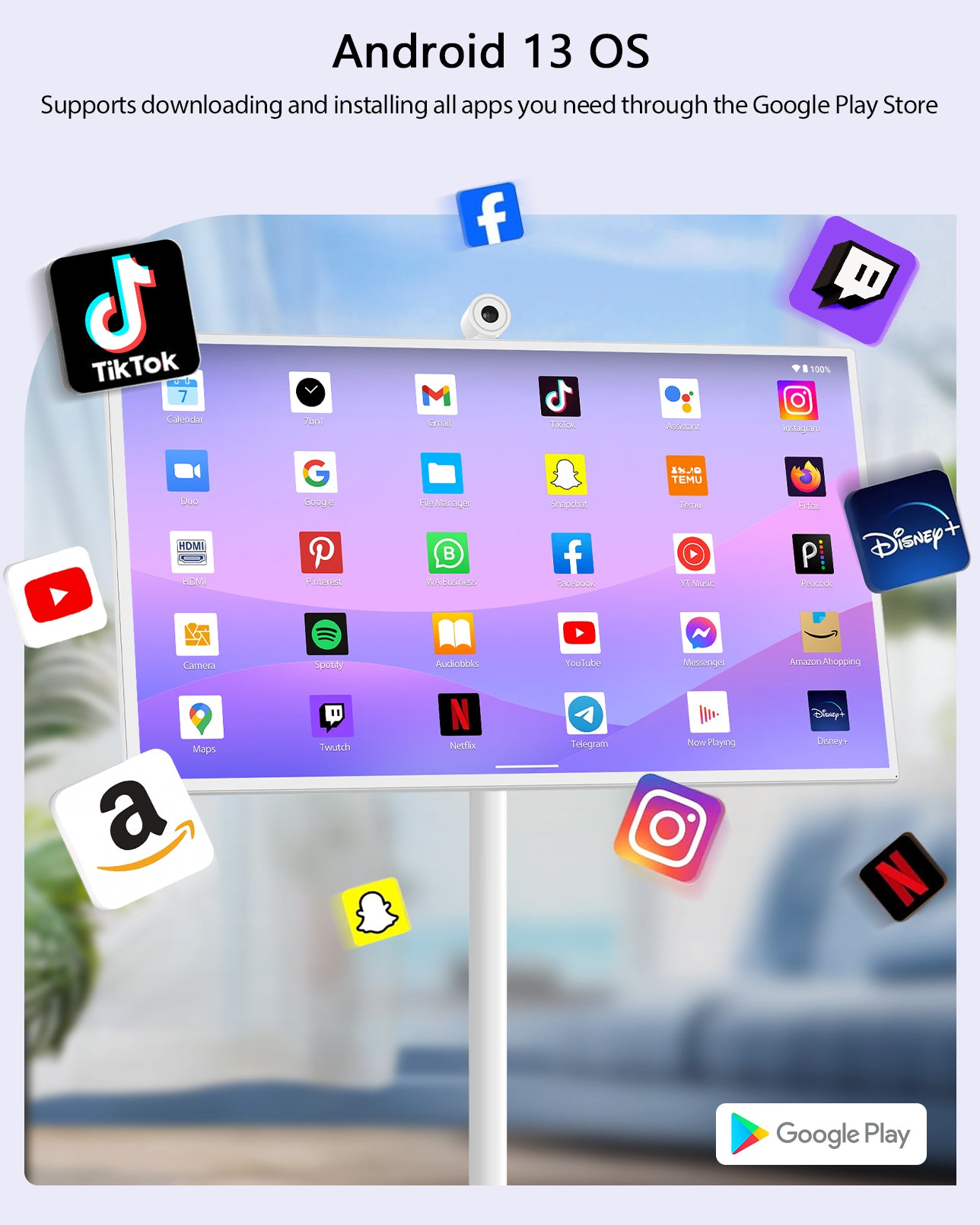 Android 13 OS portable TV on Wheels for adaptation multiple APPs