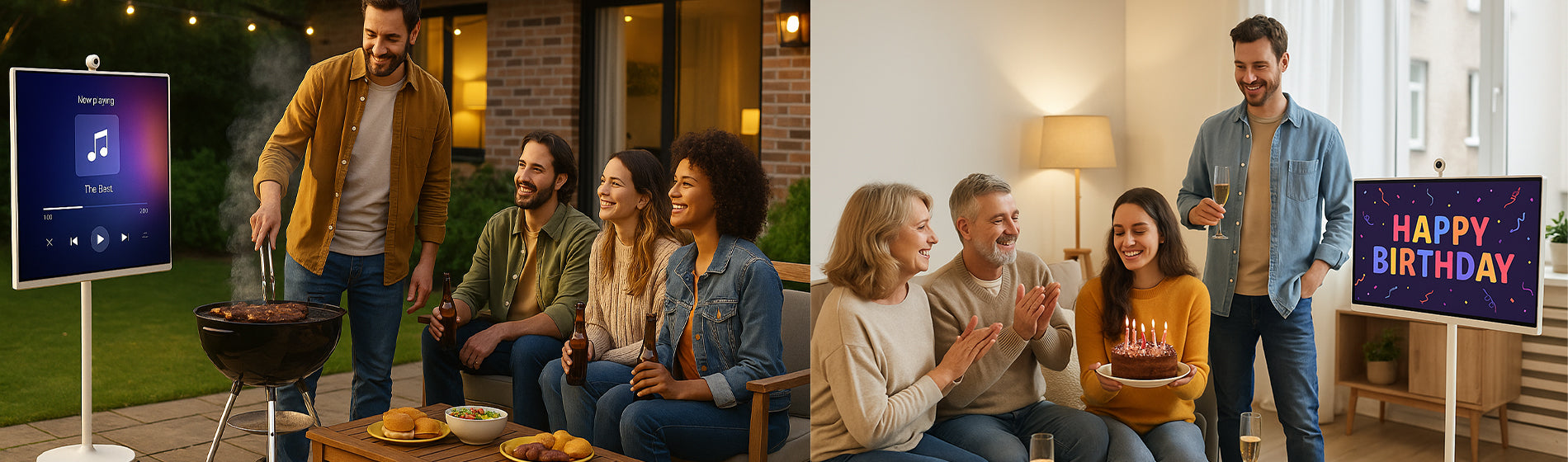 The GFF S1 portable TV has wheels and an FHD smart touch screen, so that people can use it for family parties and activities.