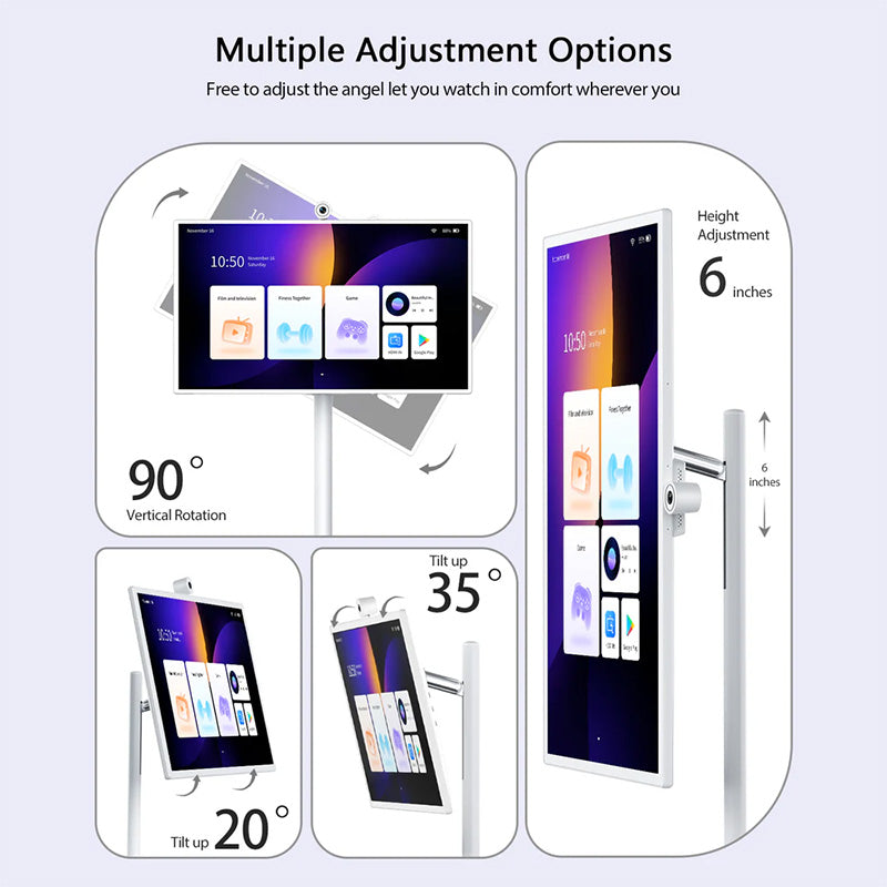 GFF AI-S1 Multiple adjustment portable TV on wheels: Tilt ±20°
Lift ±20cm
Swivel ±45°
Pivot ±90°