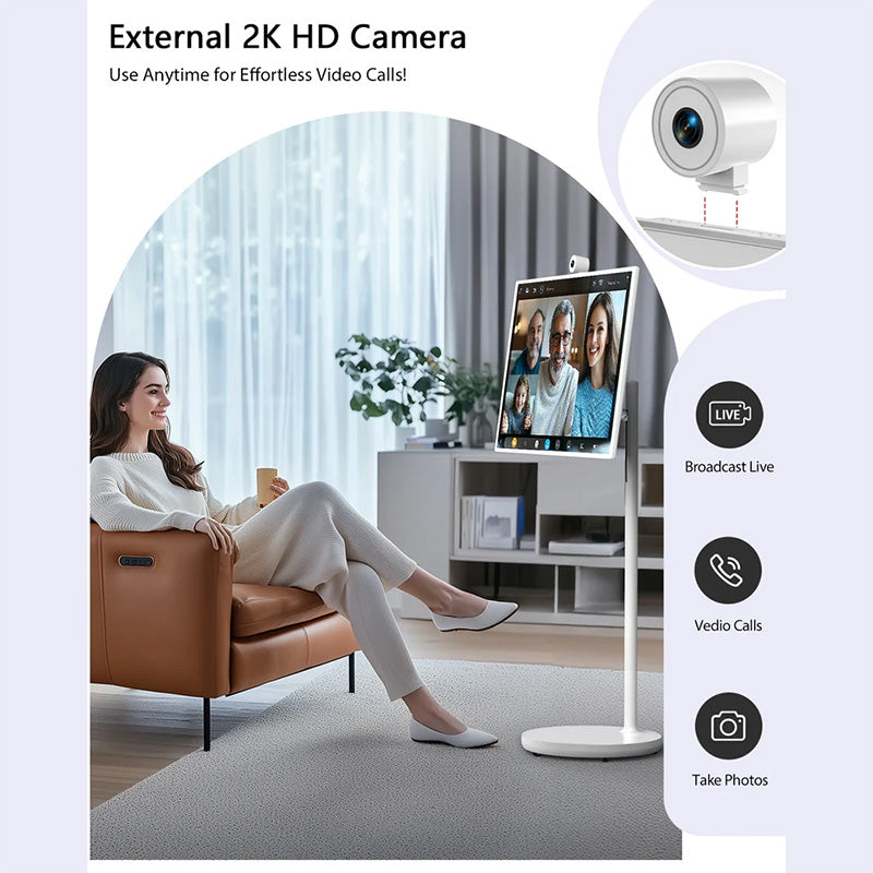 Portable TV on wheels with 2K HD camera