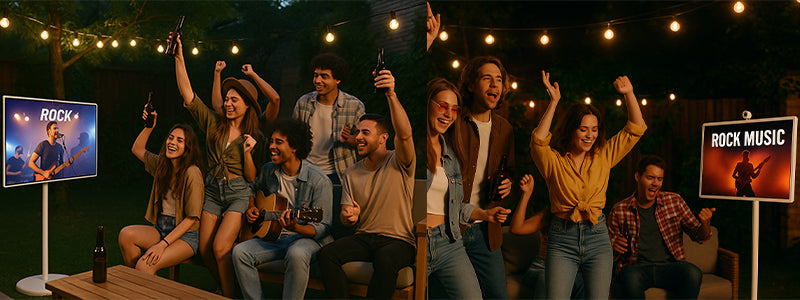 Use this portable TV on wheels, you can move it to outdoor, with 5 silent wheels for easy indoor/outdoor mobility.