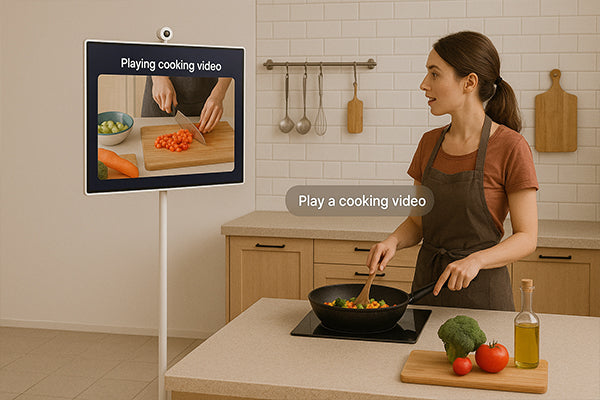 You can use this portable TV on wheels when you are cooking. And you can use  your voice to control the TV, like Alexa or Siri.