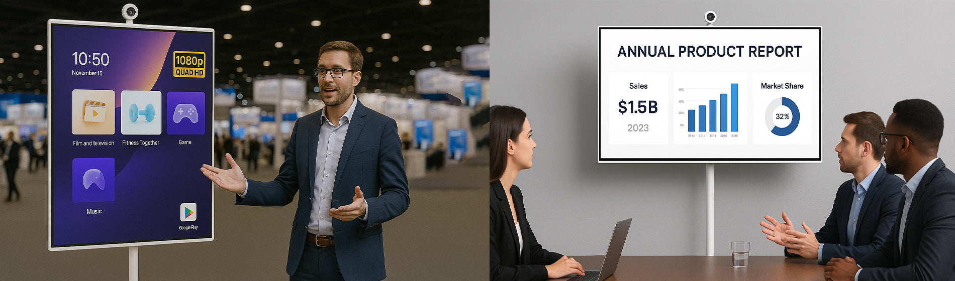 Use a portabe TV on wheels for business spaces