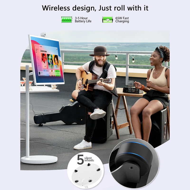 Wireless design portable TV on Wheels, you can have more than 5 hours wireless use.