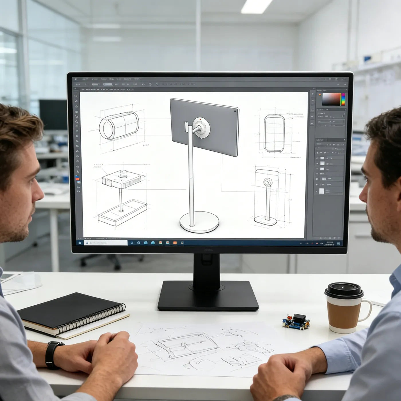 experts are discussing the design of portable TV on wheels