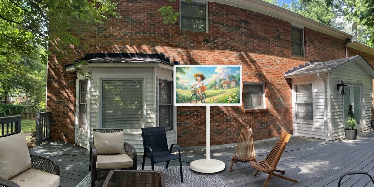 put a portable TV on wheels in the backyard