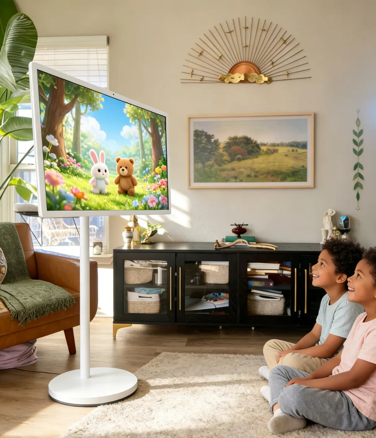 2 children watch cartoon with GFF AI S2
