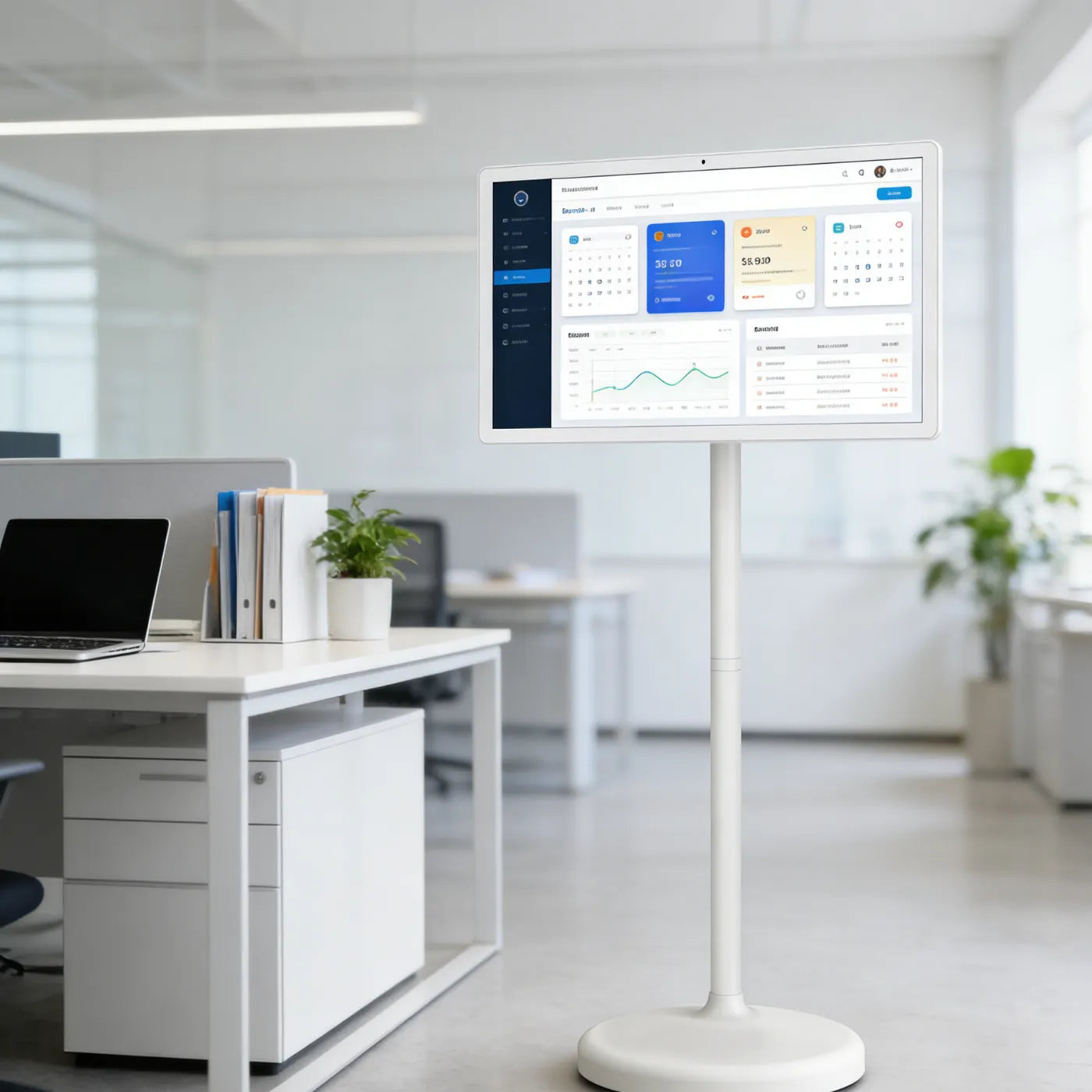 work with an portable screen on wheels