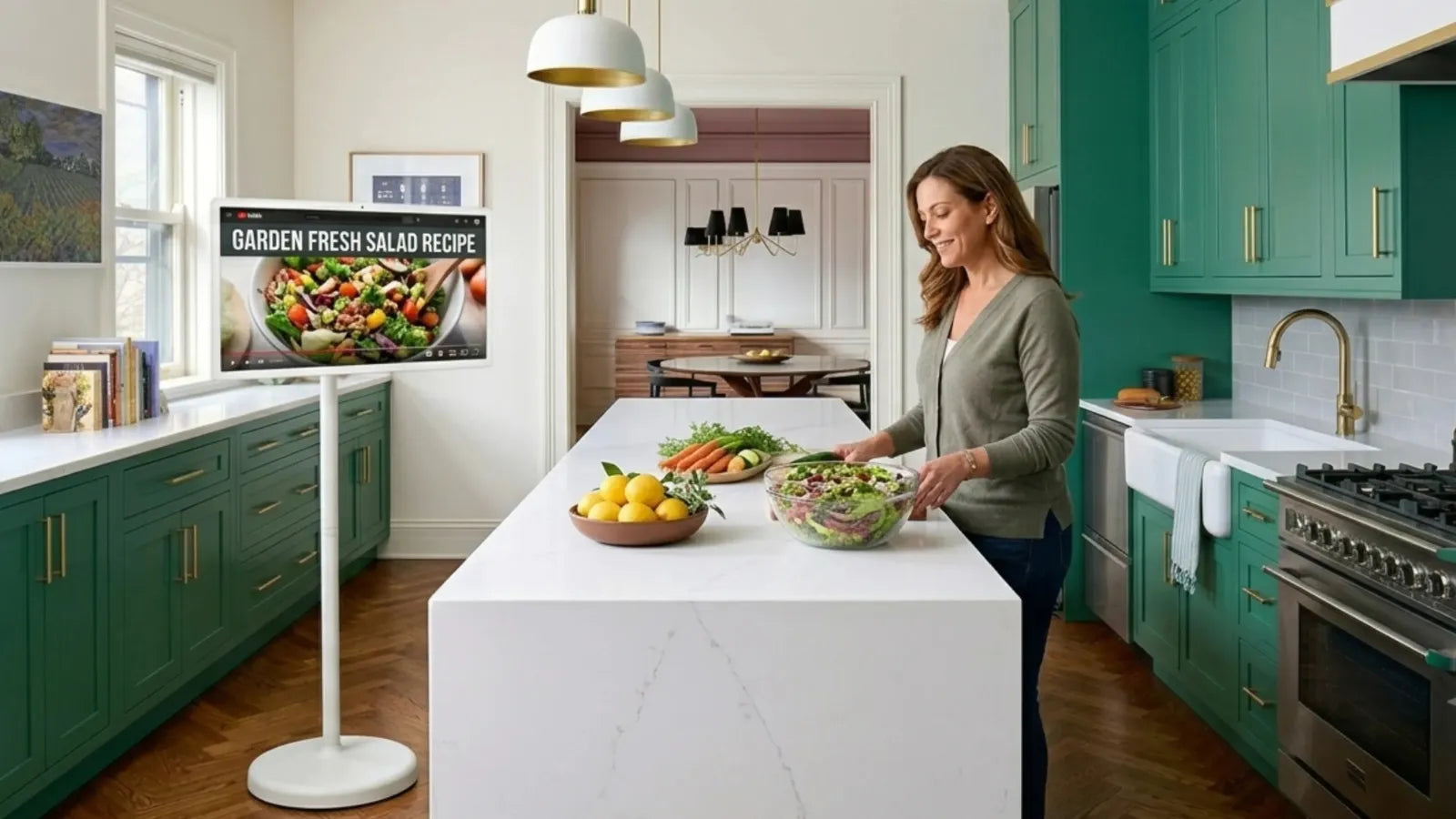 use a portable touch screen tv on wheels in kitchen