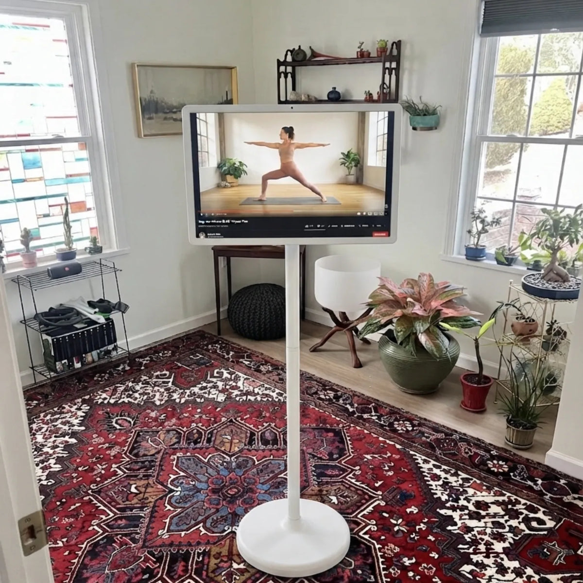 22inch portable screen in small yoga room
