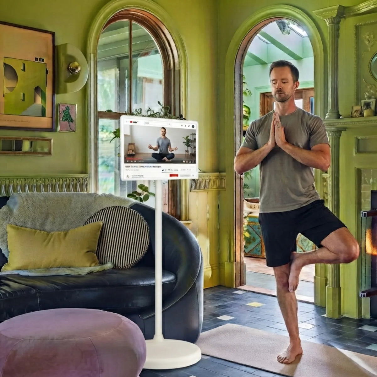 mindfulness with a portable TV on wheels