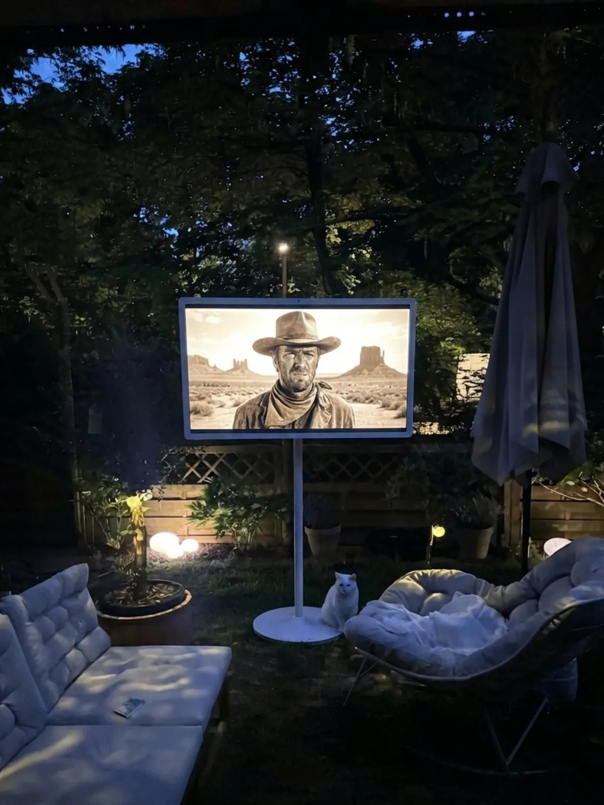 enjoy a movie night in your backyard with GFF AI 32inch portable screen