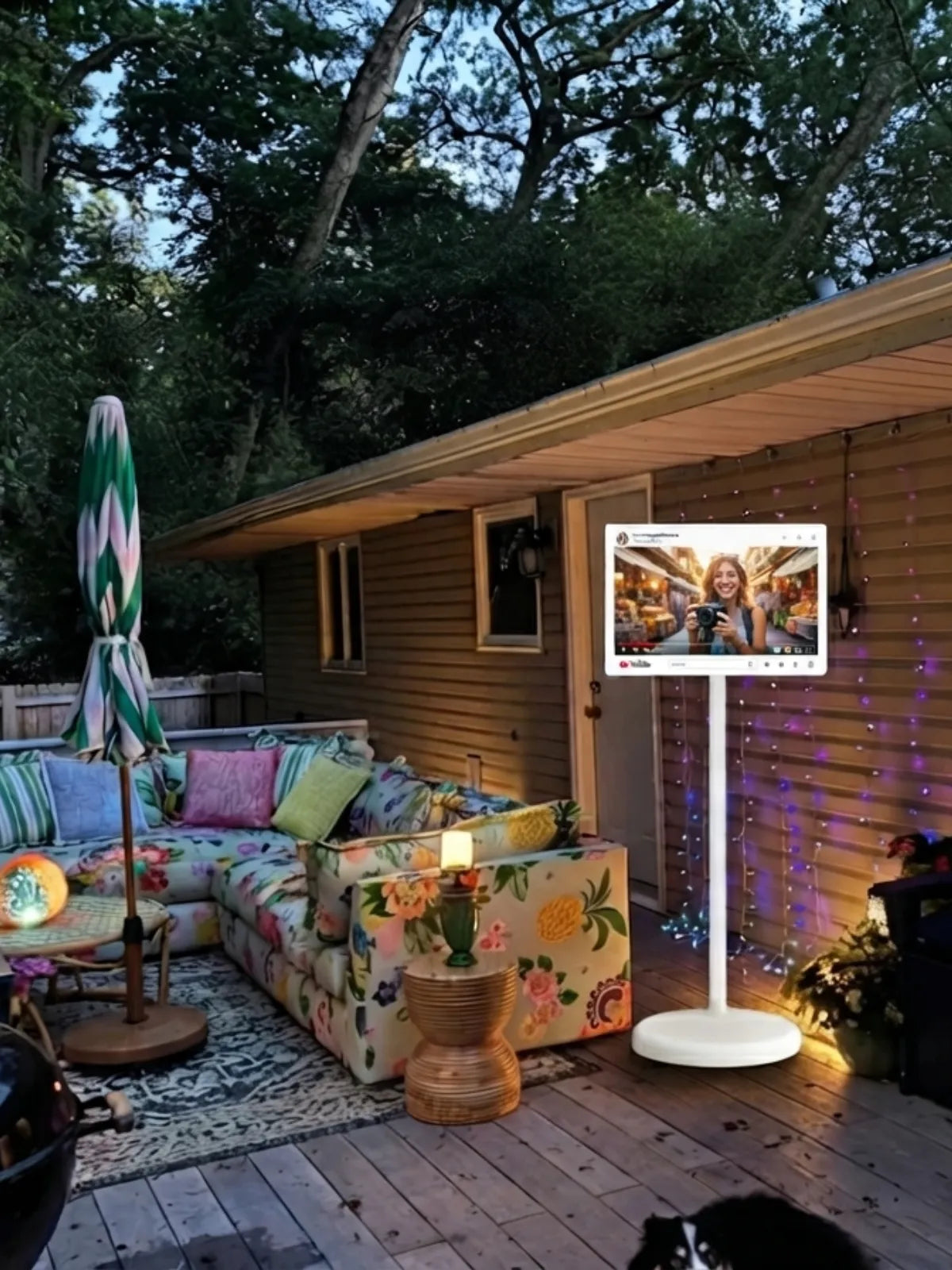 enjoy your patio time with a portable TV on wheels