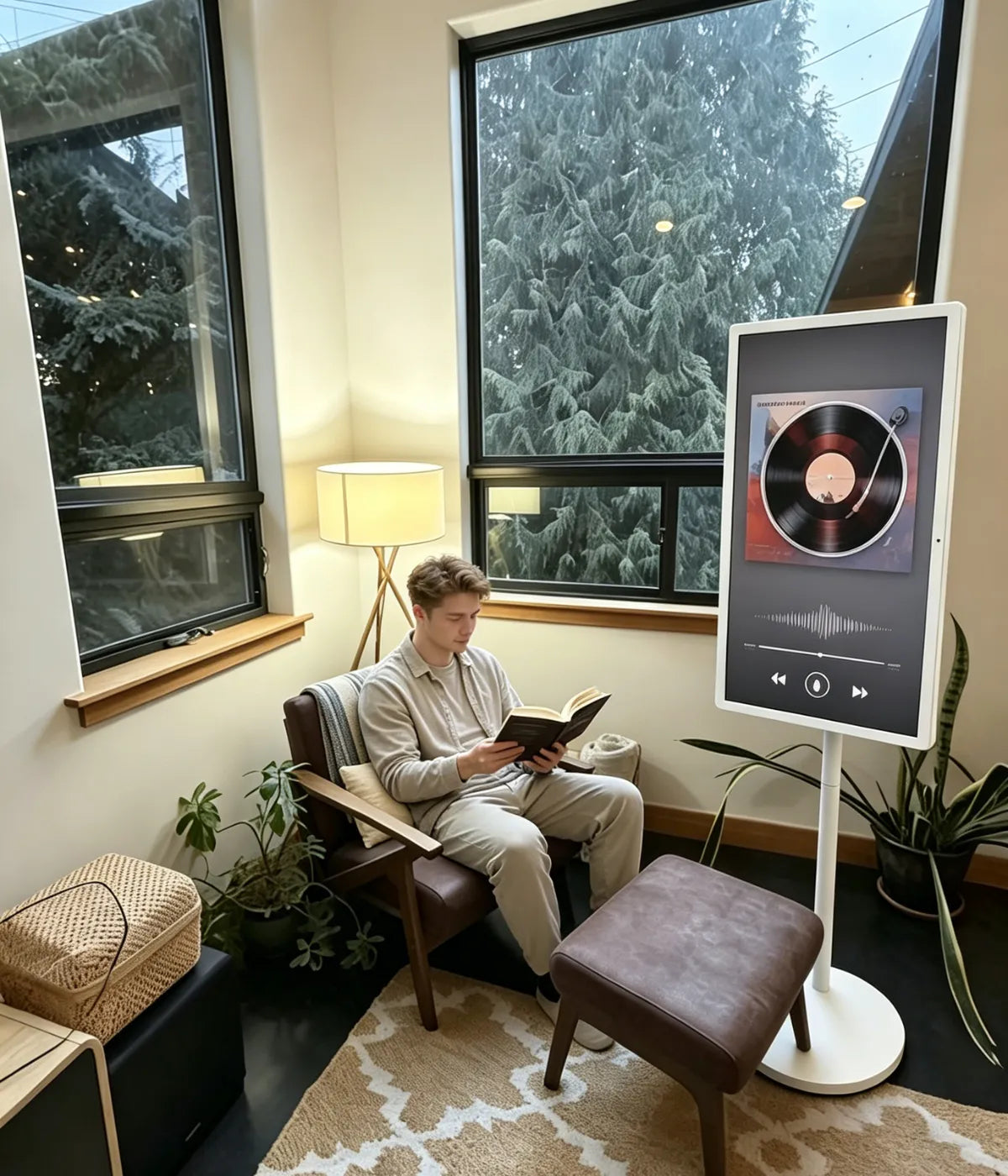 use a portable TV on wheels to play music