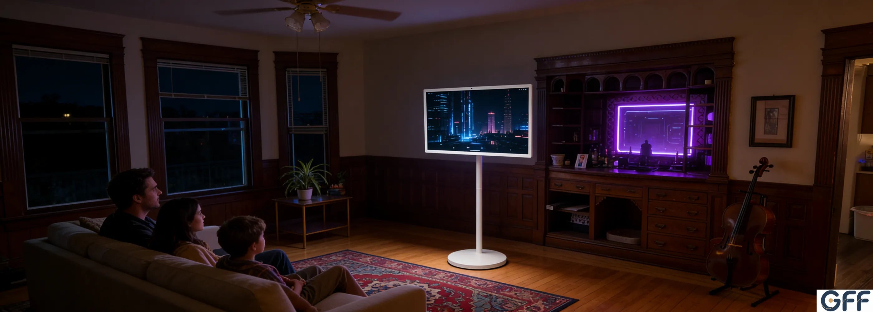 use a portable TV on wheels to watch movie